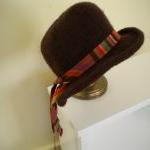 Felted Brown Cloche Hat Wi..