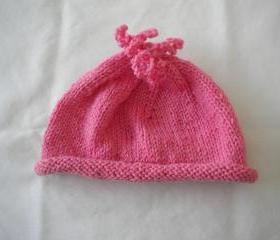 Hand knit pink baby hat