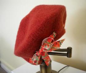 Burnt orange Parisian beret felted hand knit