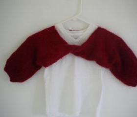 Hand knit little girl's red mohair shrug
